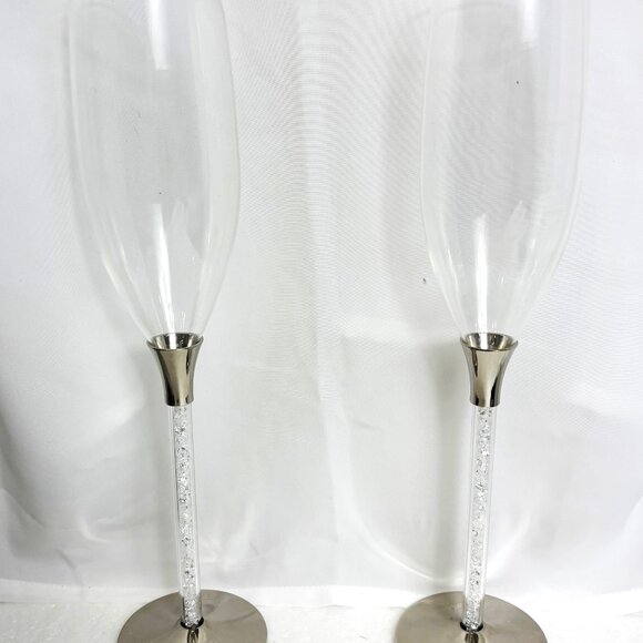 Champagne Toasting Flutes Wine Glass HBH Stemwear Glittering Beads - Set of 2 - Picture 14 of 14